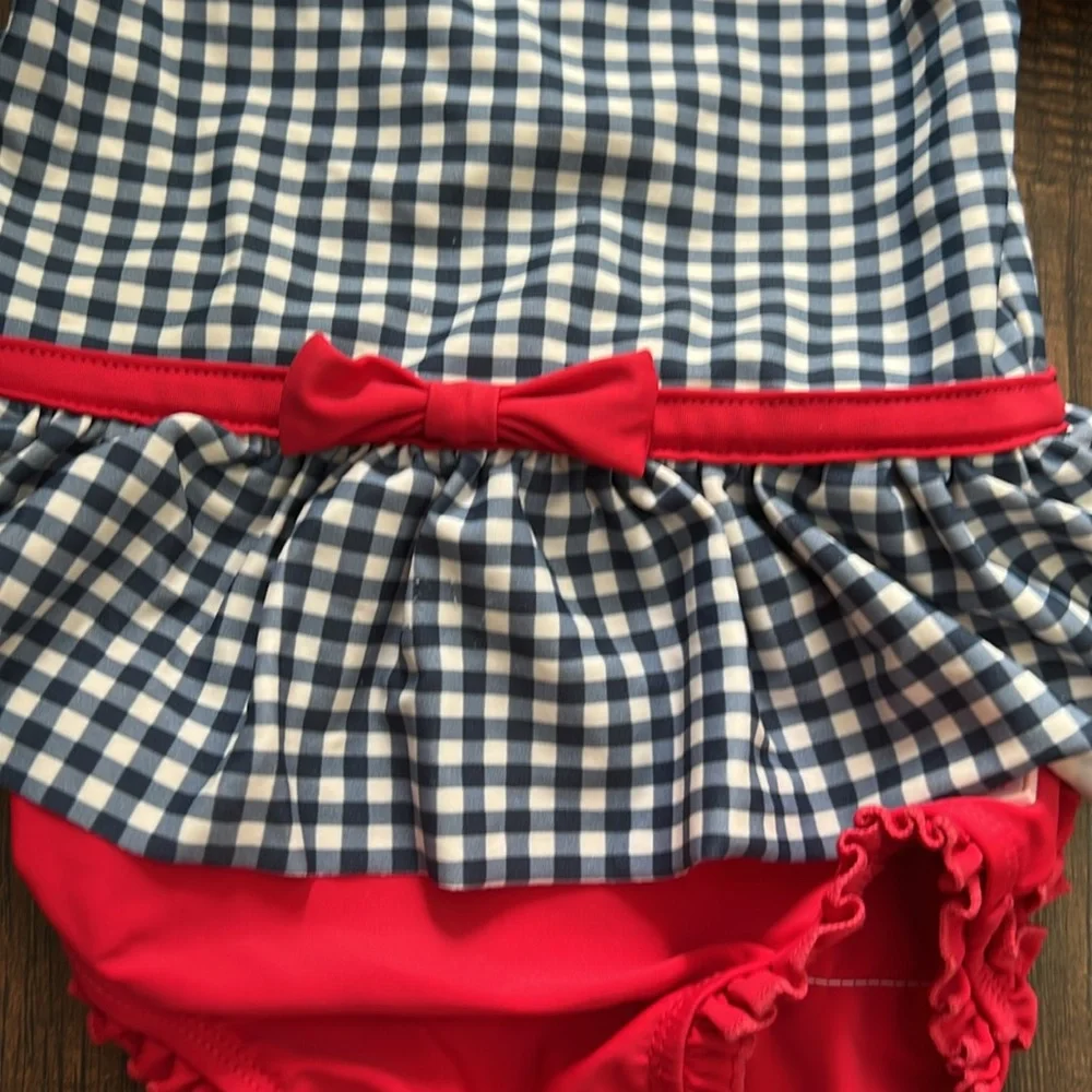 Ruffle Butts Americana gingham peplum rashguard toddler girl swimsuit - Picture 3 of 8